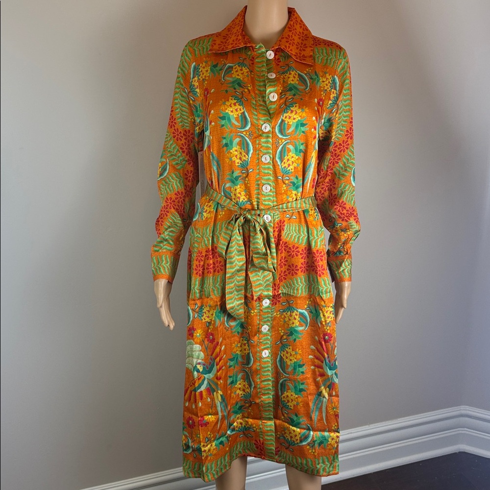 Farm Rio Belted Shirt Dress Tropic of the Macaws NWT - Picture 4 of 8